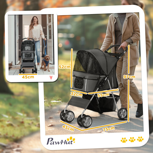 PawHut Cochecito para Perros Gris 75 x 45 x 97 cm 2