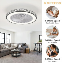 Low Profile Ceiling Fans with Lights and Remote, 20" Modern Enclosed Ceiling Fan with Light, Reversible Airflow Fan Light with 3000-6000K Dimmable&6