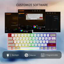 NEWMEN GM610 Wireless Mechanical Keyboard,60% USB C Wired/Bluetooth/2.4Ghz RGB Backlit Compact Hot Swappable Keyboard,White Anti-Ghosting PC Mac Wind