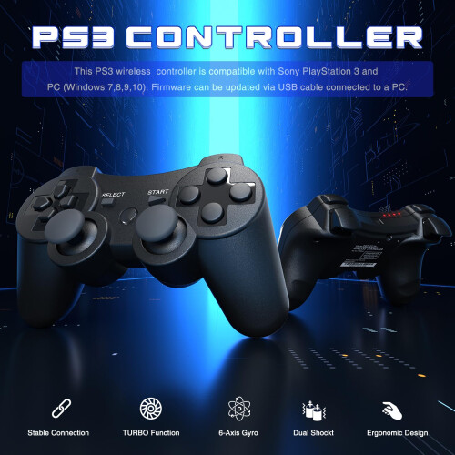 Sefitopher Wireless Controller for PS3, Bluetooth Gamepad with DualShock & Charging Cable, Compatible with PlayStation 3 (2XBlack) 1