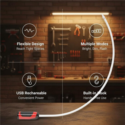 Flexible LED Work Light Bendable LED Flashlight Stick,Rechargeable with 3 Brightness Modes,Portable Light for Car Repair 1