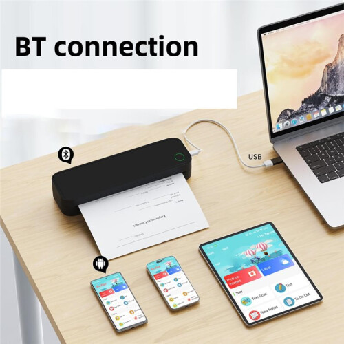 A4 Portable Thermal Printer Inkless BT Wireless Portable Printer Min Portable A4 Label Maker Home Office Use Black 1