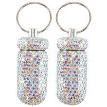 2Pcs Bling Medicine Pill Bottle Capsule Storage Box Portable Rhinestones Crystal Travel Case Tubes(Colorful)