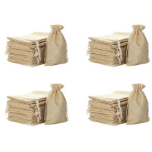100Pcs 5.9 Inch x 8 Inch Natural Linen Burlap Bags with Jute Drawstring for Gift Bags Wedding Party Favors Jewelry Pouch