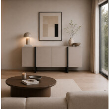 Sideboard Cabinet Beige Black 140cm Modern Unit