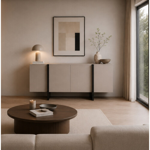 Sideboard Cabinet Beige Black 140cm Modern Unit