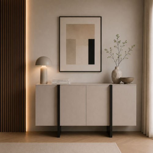 Sideboard Cabinet Beige Black 140cm Modern Unit 1