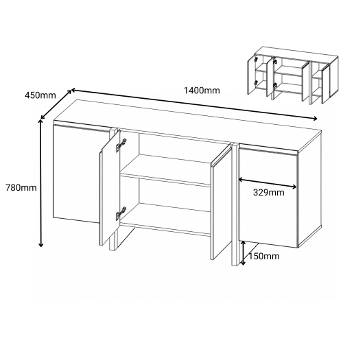 Sideboard Cabinet Beige Black 140cm Modern Unit 2