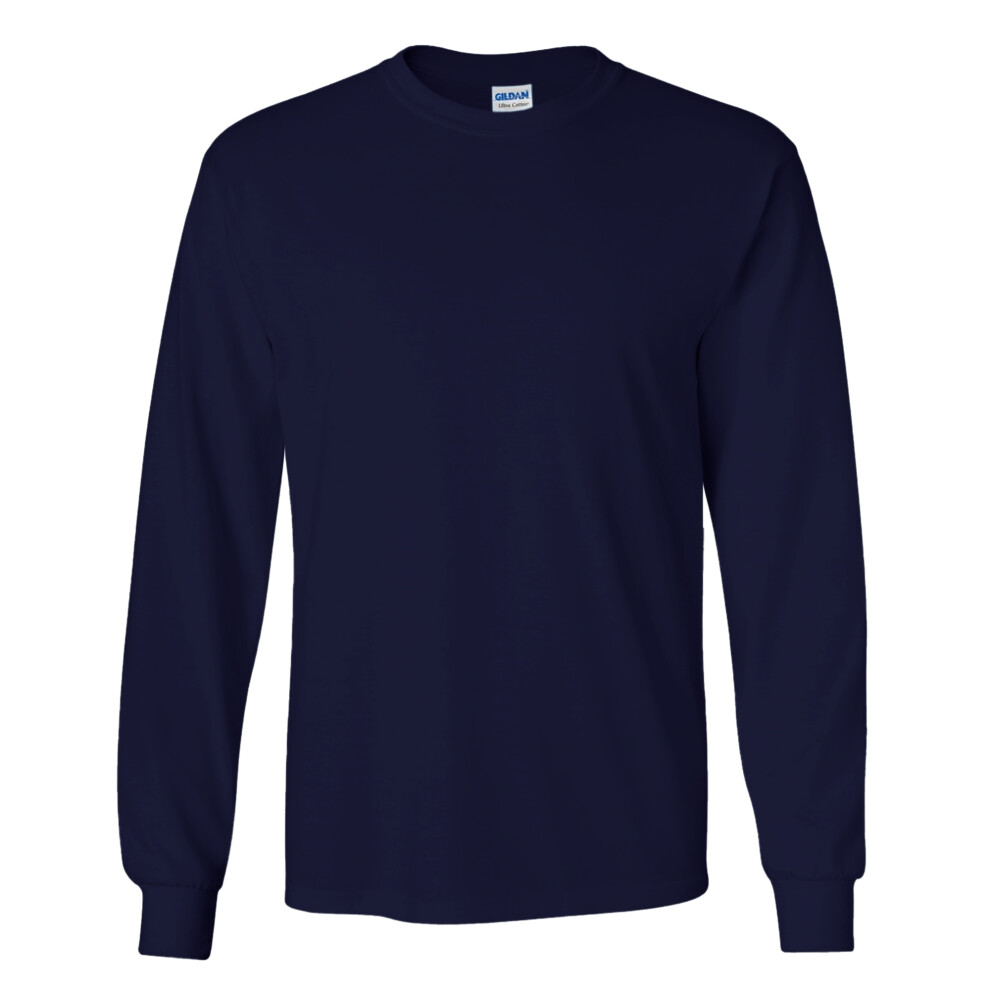 Gildan (L, Navy) Mens Plain Crew Neck Ultra Cotton Long Sleeve T-Shirt Blue,Multicoloured