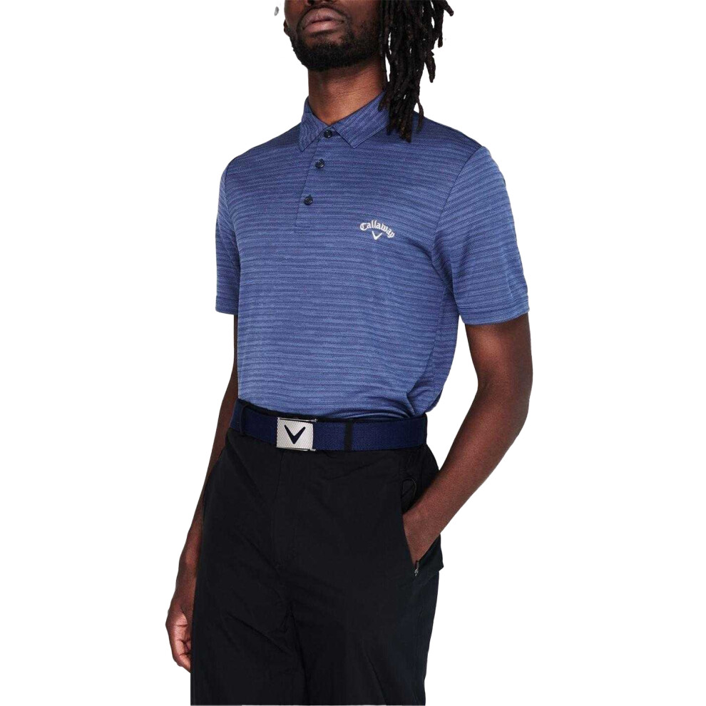 Callaway (L, Peacoat) Mens Herringbone Golf Polo Shirt Multicoloured
