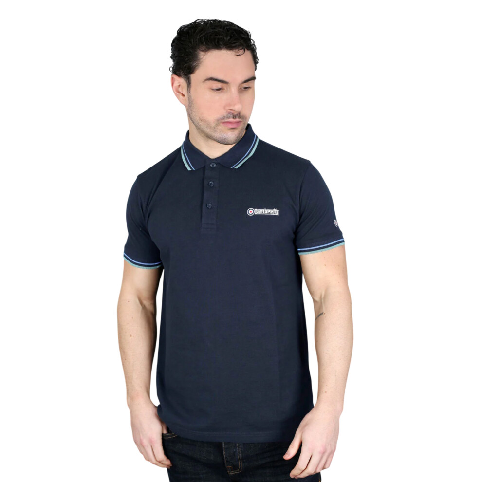 Lambretta (L, Navy Blue/Cameo) Mens Ss25 Twin Tip Polo Shirt