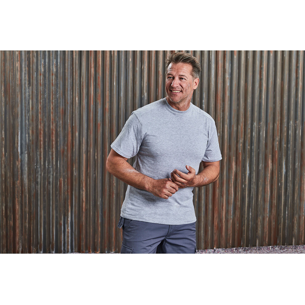 Russell (S, Light Oxford) Europe Mens Workwear Short Sleeve Cotton T-Shirt Multicoloured