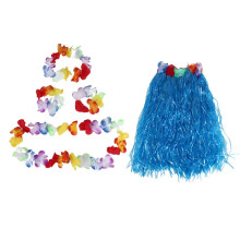 6 Set Hawaiian Grass Skirt Flower Hula Lei Wristband Garland Fancy Dress Costume -
