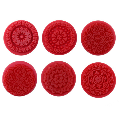 6 Assorted Wooden Rubber Stamp Round Handwriting Floral Flower