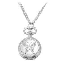Silber Quarz Schmetterling Arabische Ziffern Taschenuhr mit Vintage Halskette