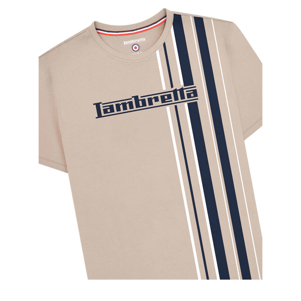 Lambretta (Xxl, Stone) Mens Ss25 Racing Stripe T-Shirt Multicoloured