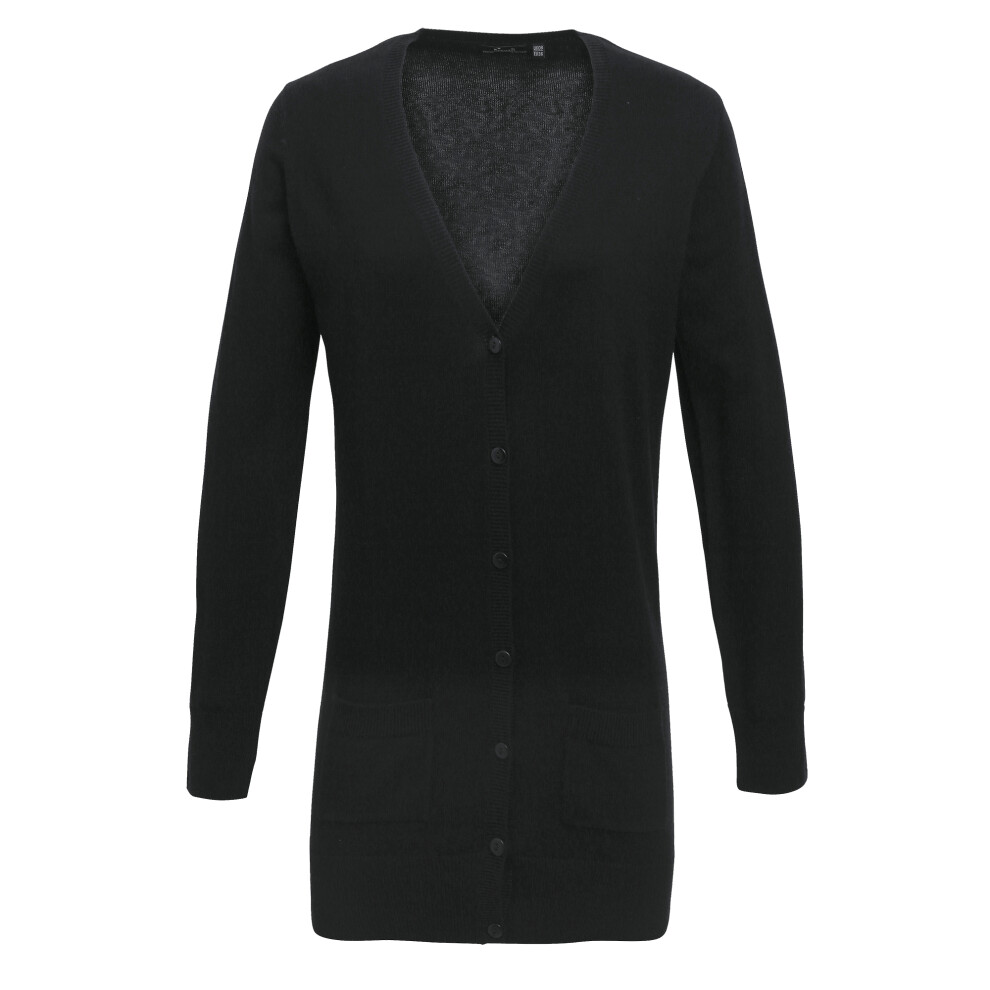 (16, Black) Premier Womens/Ladies Longline V Neck Knitted Cardigan