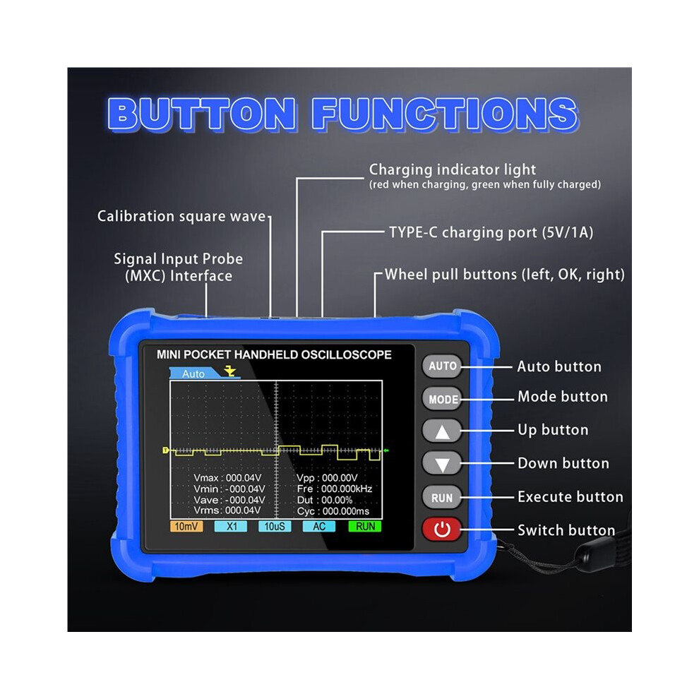 250K Handheld Digital Oscilloscope 250Khz, 2.5Ms/S Sampling, 2.8" Lcd Display 4712119965090