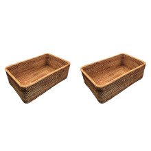 2X Hand-Woven Rattan Wicker Basket Fruit Tea Snack Bread Basket Cosmetic Rectangular Storage Box L