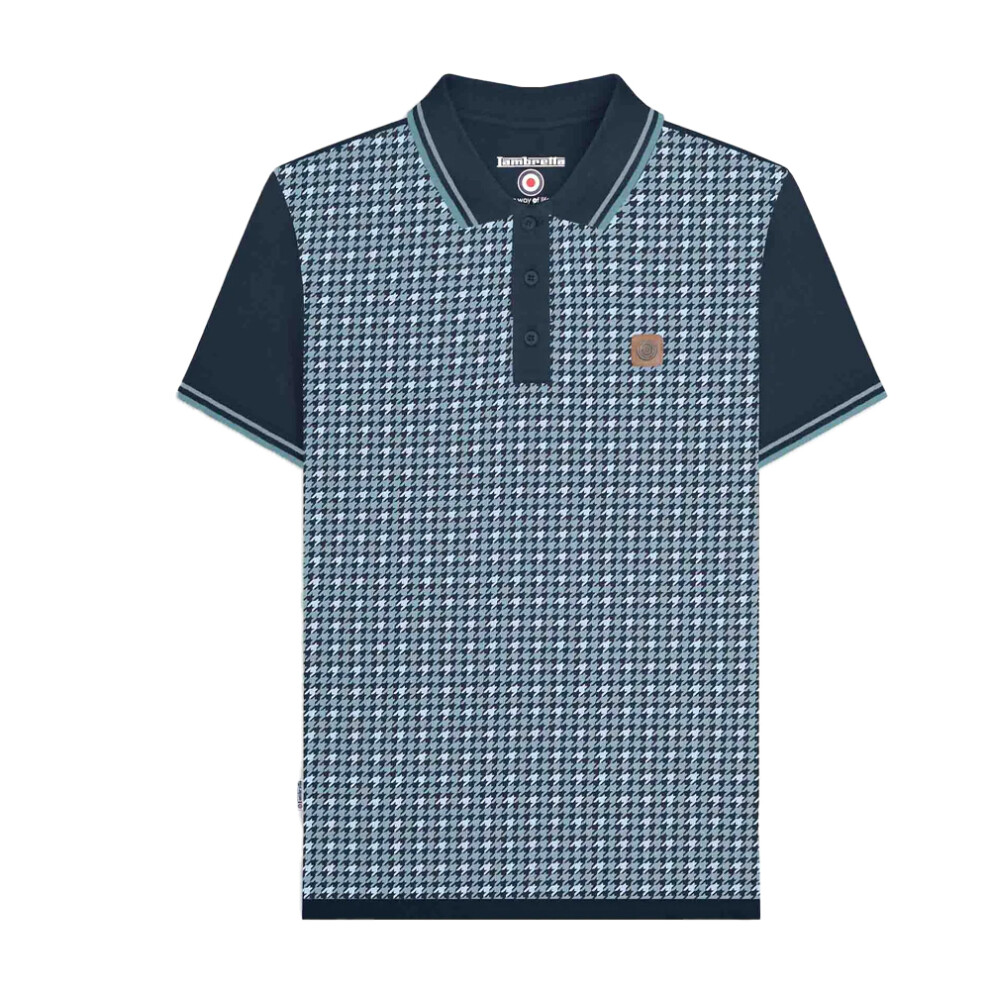 Lambretta (L, Navy) Mens Ss24 Houndstooth Polo Shirt Blue,Multicoloured