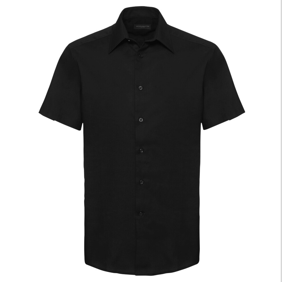 Russell (16.5Inch, ) Collection Mens Short Sleeve Easy Care Tailored Oxford Shirt Black