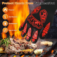 1-Pair BBQ Gloves, Heat Resistant Non-Slip Grilling Oven Gloves for Barbecue/Baking/Cooking