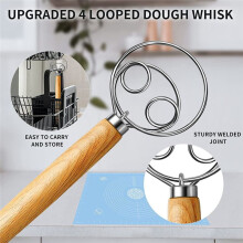 Dough Whisk Stainless Steel Dough Whisk Dutch Style Bread Dough Hand Mixer Wooden Handle Kitchen Baking Tools