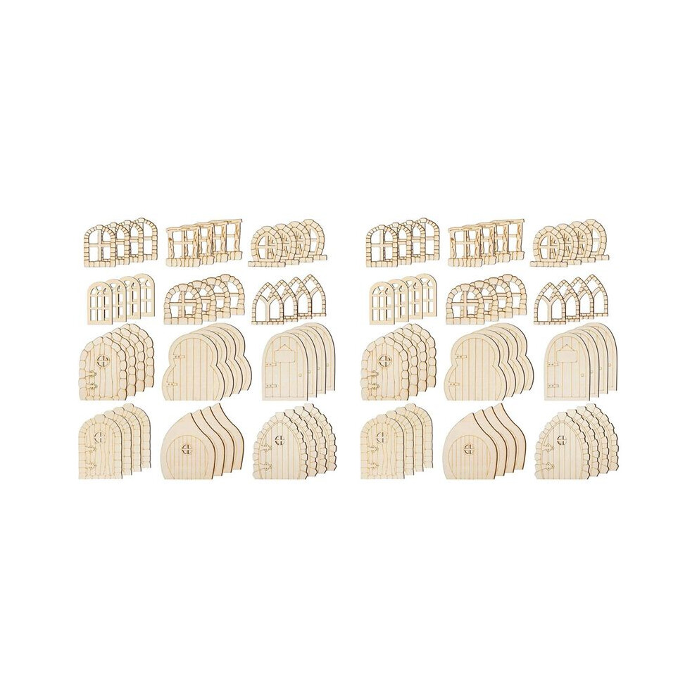 96 Pcs Fairy Door Wooden Garden Doors Window Fairy House Kit Unfinished Miniature Door Unpainted Fairy Window 4712708767272