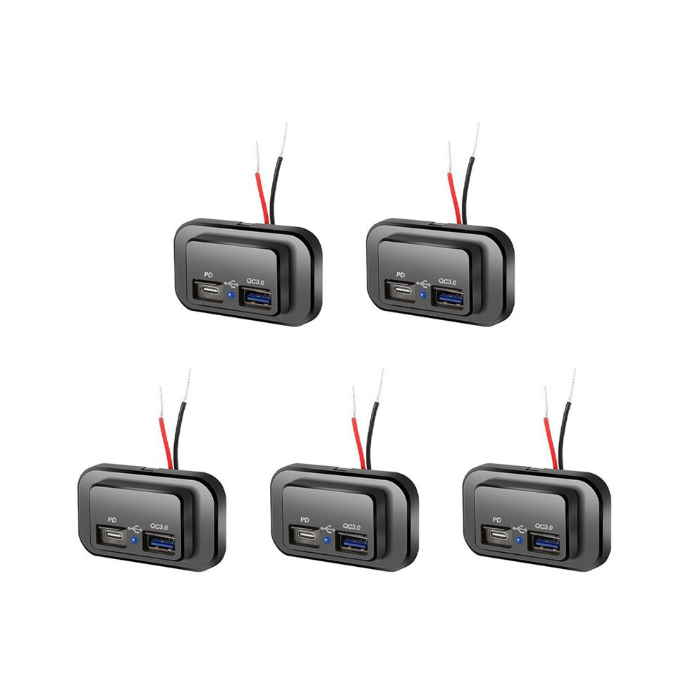 5X Usb+Pd Car Charger Socket 12V/24V Usb Charging Splitter Outlet Power-Adapter For Motorcycle -Truck Atv Boat Car 4714131032583