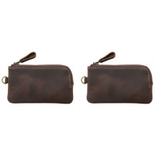2X Genuine Leather Men Key Wallet,Zipper Housekeeper Pouch Holder,Keychain Crazy Horse Coin Purse