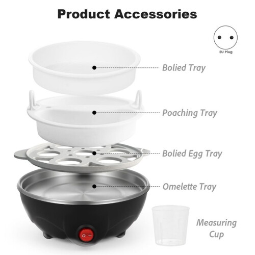 3in1 Electric Egg Cooker 7 Egg Capacity for Boiled Eggs Steamed Vegetables Visible Cover Breakfast Maker EU Plug 1