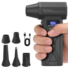 Biftrew Compressed Air Duster with 5 Nozzles, 150000RPM Air Duster with LED Light & Display, 4-Gear Adjustable Compressed Air Cleaner for PC/Car, Rec