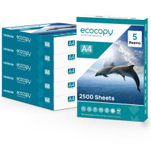 ECOCOPY A4 Printer Paper | White Printing Sheet | 2500 Sheets (5 Reams of 500) - Multipurpose A4 Paper for Laser & Inkjet Printers | Jam-Free Copier