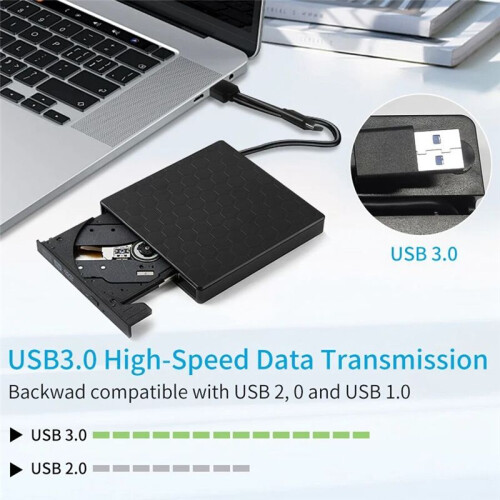 External DVD Drive USB 3.0 Portable +/-RW Player for CD ROM Burner Compatible with Laptop Desktop PC Windows 1