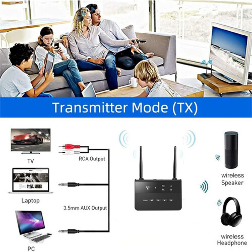 5.2 Transmitter Receiver, 2-in-1 Wireless 200Ft Long Range Audio Adapter with CSR Chip, for Speaker Car 1