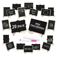 Placa de Quadro-Negro com 20 RóTulos de Alimentos para Buffet de Festa, Placas de Giz Pequenas de Madeira com Cavalete para Etiquetas de