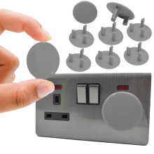 UK Baby Safety Socket Protectors 10 Pack - Child Proof Plug Covers, Socket Guards for 3-Pin UK Power Sockets, BPA-Free, Easy to Install, Grey