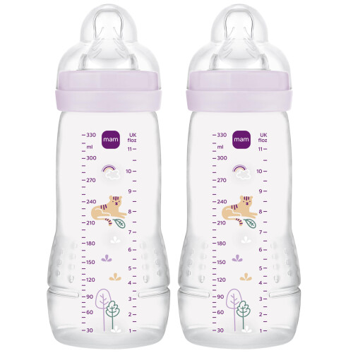 MAM MAM Easy Active Bottles, 2X 330ml, Easy-Grip Ergonomic Shape, Pink