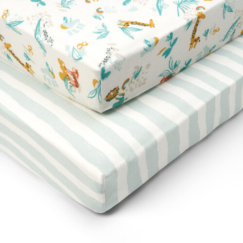Tutti Bambini Cot Bed Fitted Sheets Cotton 2 Pack - Run Wild - 120x60cm