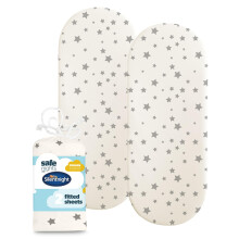 Silentnight Safe Nights Fitted Sheet - Moses Basket Mattress - Breathable 100% Cotton Jersey - Super Soft Kind to Baby Skin - 74x27cm