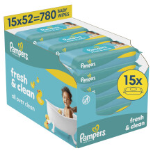 Pampers Fresh Clean Baby Wipes, 12 Packs of 80 Wipes = 1200 Baby Wet Wipes, All