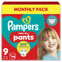 Pampers Baby-Dry Nappy Pants Size 9, 108 Nappies, 19kg+, Monthly Pack, 360 Fit