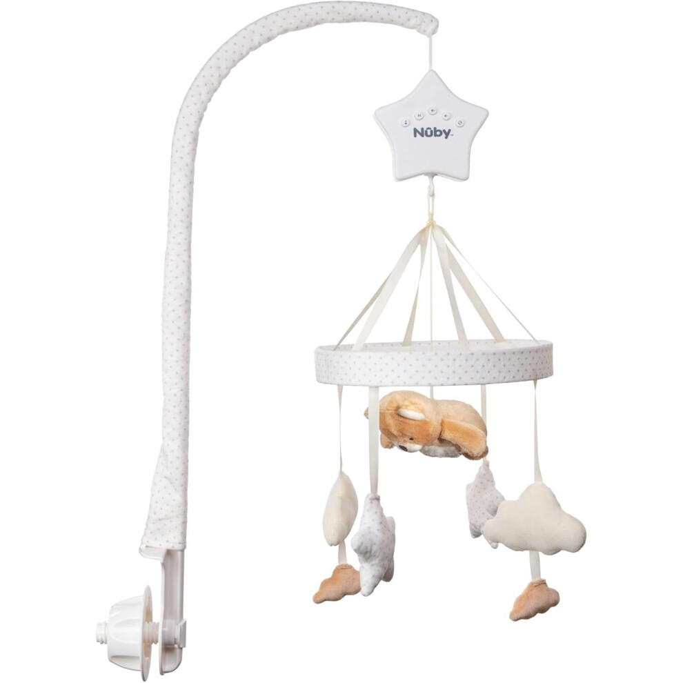 Nuby Biscuit Bear Musical Cot Mobile For Babies – Spinning Baby Mobile With Adjustable Arm To Fit Most Cots | Calming Lullabies | Plush Toys