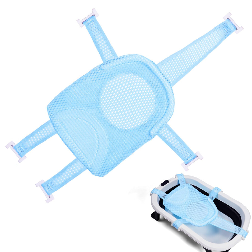 Aolso Baby Bath Support - Newborn To 3 Years, Non-Slip Bathtub Seat Net, Adjustable Cushion, 5 Angle Blue