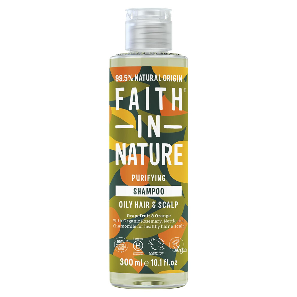 Faith In Nature 300Ml Natural Grapefruit & Shampoo, Invigorating, Vegan & Cruelty Free, No Sls Or Parabens, For Normal To Oily Hair Orange