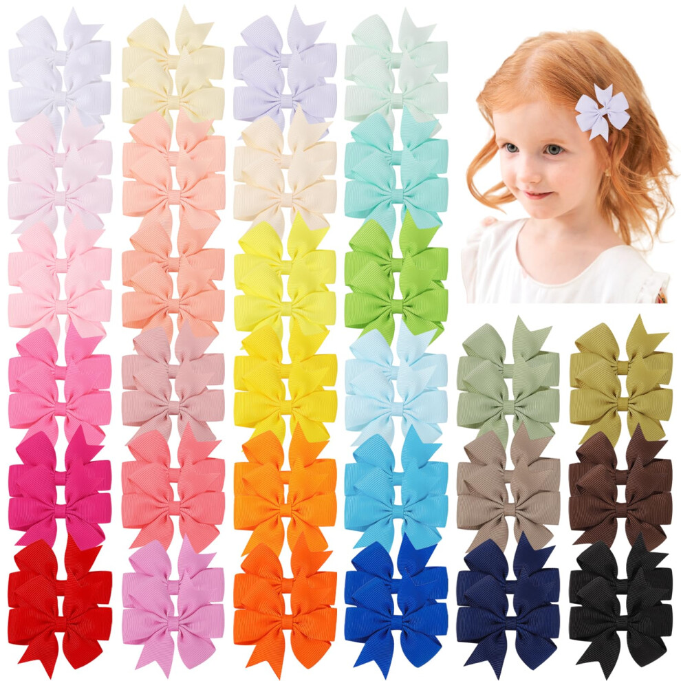 Jollybows 60Pcs 2.3" Mini Hair Bows For Girls Alligator Clips Grosgrain Ribbon B