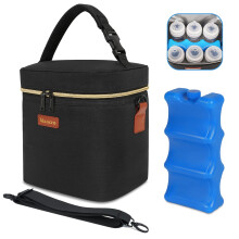 Mancro Breastmilk Cooler Bag Fits 6 Baby Bottles with Ice Pack & Shoulder Strap, Baby Bottle Cooler Bag Insulated Small Cooler Lunch Bag for Daycare