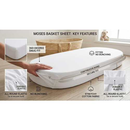 4 x Moses Basket Fitted Sheets  100 Cotton Fitted Sheets for Moses Bas 1
