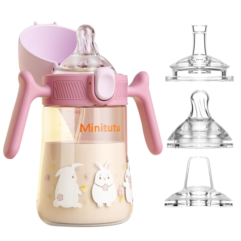 Nohlerlife Baby Sippy Cup 240Ml, Weighted Straw Non Spill Cup For Months 6+, Toddlers Straw Cup With Handles, Spill-Proof, Leak-Proof With 3 Types So