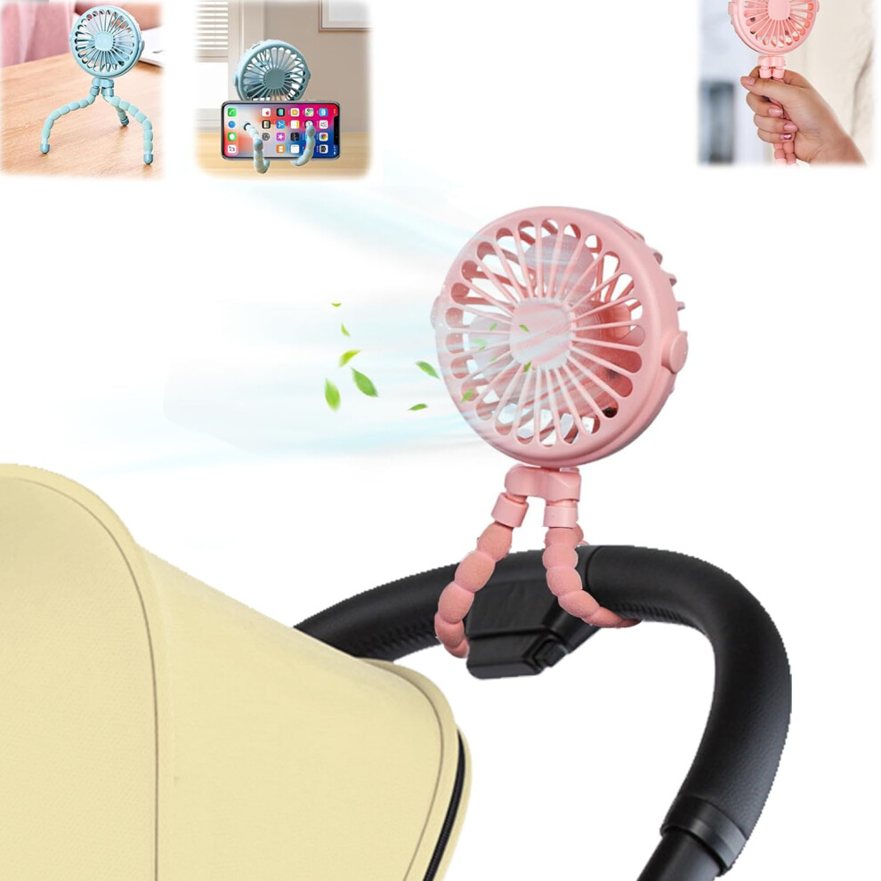 Dovako Pram Fan Clip On Stroller, Portable Clip On Fan With 3 Speeds & Night Light, 500Mah Usb Rechargeable Stroller Fans, Mini Handheld Baby Fans For Pram